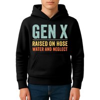 Gen X Raised On Hose Water And Neglect Retro Generation X Kids Hoodie