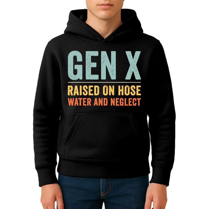 Gen X Raised On Hose Water And Neglect Retro Generation X Kids Hoodie