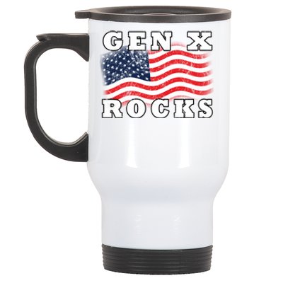 Gen X Rocks American Usa Flag July 4th Fun Retro 80s Vintage Cute Gift Stainless Steel Travel Mug