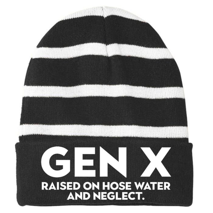 Gen X Raised On Hose Water And Neglect Humor Generation X Striped Beanie with Solid Band