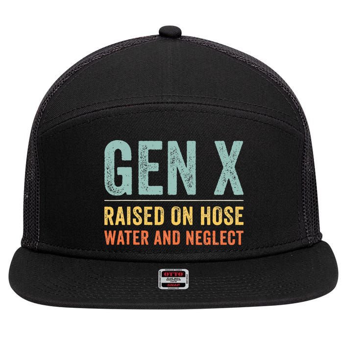 GEN X raised on hose water and neglect Retro Generation X 7 Panel Mesh Trucker Snapback Hat