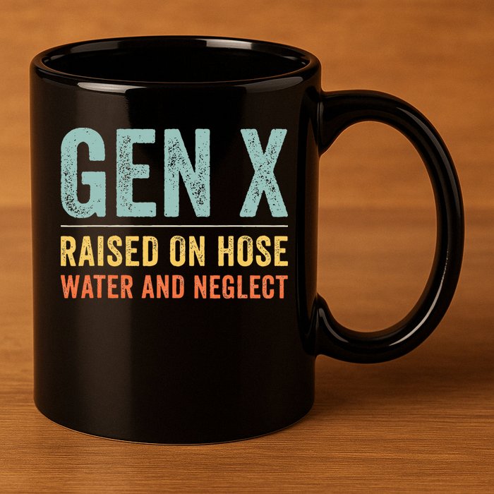 GEN X raised on hose water and neglect Retro Generation X 11oz C Handle Ceramic Mug