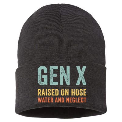 GEN X raised on hose water and neglect Retro Generation X Sustainable Knit Beanie