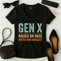 GEN X raised on hose water and neglect Retro Generation X Women's V-Neck T-Shirt