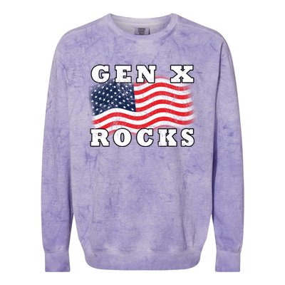 Gen X Rocks American Usa Flag July 4th Fun Retro 80s Vintage Great Gift Colorblast Crewneck Sweatshirt