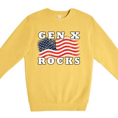 Gen X Rocks American Usa Flag July 4th Fun Retro 80s Vintage Great Gift Premium Crewneck Sweatshirt