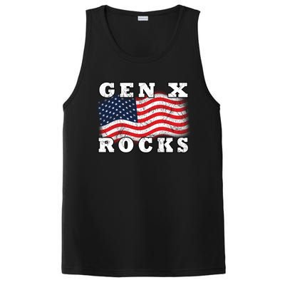 Gen X Rocks American Usa Flag July 4th Fun Retro 80s Vintage Great Gift PosiCharge Competitor Tank