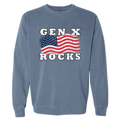 Gen X Rocks American Usa Flag July 4th Fun Retro 80s Vintage Great Gift Garment-Dyed Sweatshirt