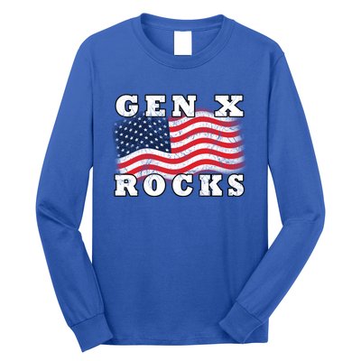 Gen X Rocks American Usa Flag July 4th Fun Retro 80s Vintage Great Gift Long Sleeve Shirt