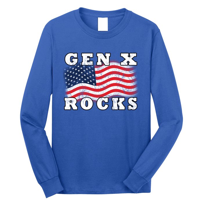 Gen X Rocks American Usa Flag July 4th Fun Retro 80s Vintage Great Gift Long Sleeve Shirt