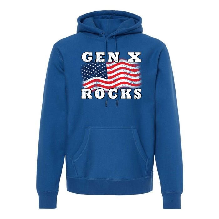 Gen X Rocks American Usa Flag July 4th Fun Retro 80s Vintage Great Gift Premium Hoodie