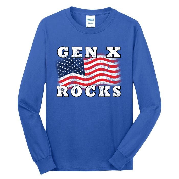 Gen X Rocks American Usa Flag July 4th Fun Retro 80s Vintage Great Gift Tall Long Sleeve T-Shirt