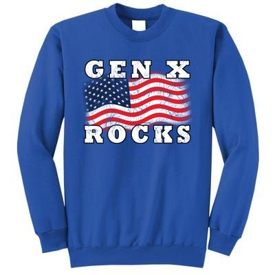 Gen X Rocks American Usa Flag July 4th Fun Retro 80s Vintage Great Gift Tall Sweatshirt