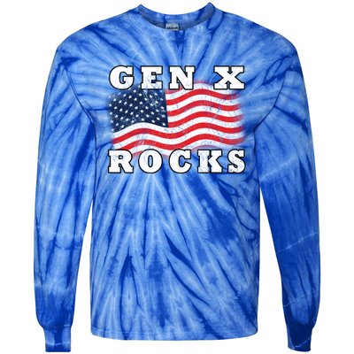 Gen X Rocks American Usa Flag July 4th Fun Retro 80s Vintage Great Gift Tie-Dye Long Sleeve Shirt