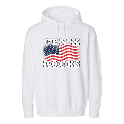 Gen X Rocks American Usa Flag July 4th Fun Retro 80s Vintage Great Gift Garment-Dyed Fleece Hoodie