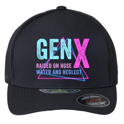 Gen X Raised On Hose Water And Neglect Funny Meme Vintage Generation X Flexfit Unipanel Trucker Cap