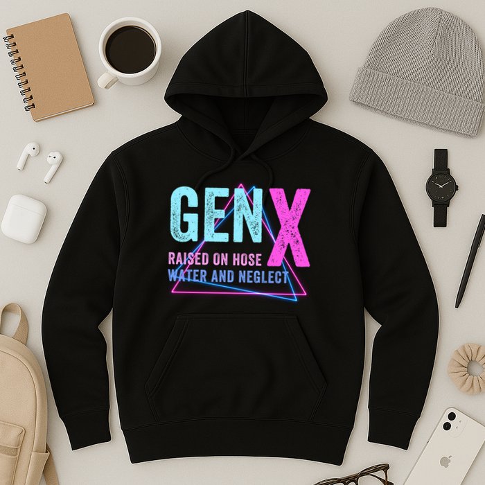 Gen X Raised On Hose Water And Neglect Funny Meme Vintage Generation X Hoodie