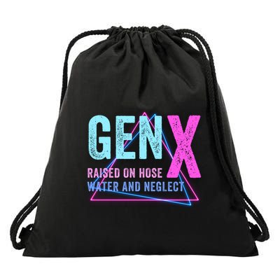 Gen X Raised On Hose Water And Neglect Funny Meme Vintage Generation X Drawstring Bag