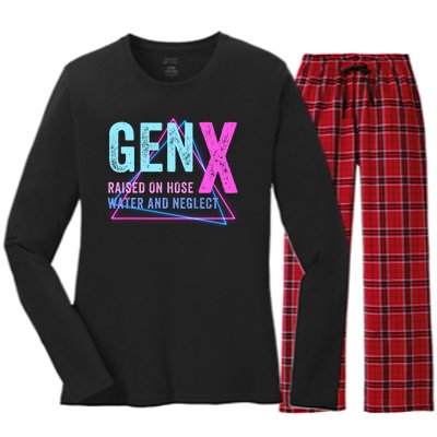 Gen X Raised On Hose Water And Neglect Funny Meme Vintage Generation X Women's Long Sleeve Flannel Pajama Set 