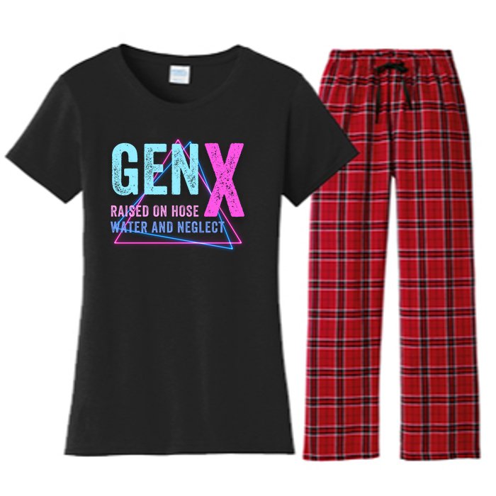 Gen X Raised On Hose Water And Neglect Funny Meme Vintage Generation X Women's Flannel Pajama Set