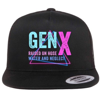 Gen X Raised On Hose Water And Neglect Funny Meme Vintage Generation X Flatbill Hat