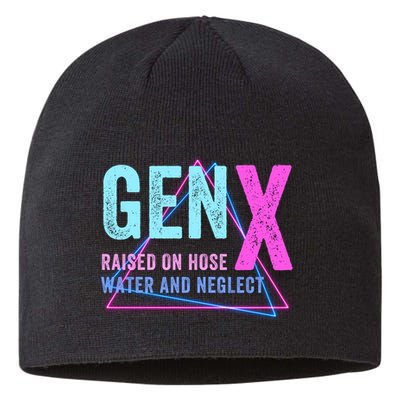 Gen X Raised On Hose Water And Neglect Funny Meme Vintage Generation X Sustainable Beanie