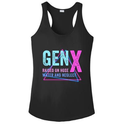 Gen X Raised On Hose Water And Neglect Funny Meme Vintage Generation X Ladies PosiCharge Competitor Racerback Tank