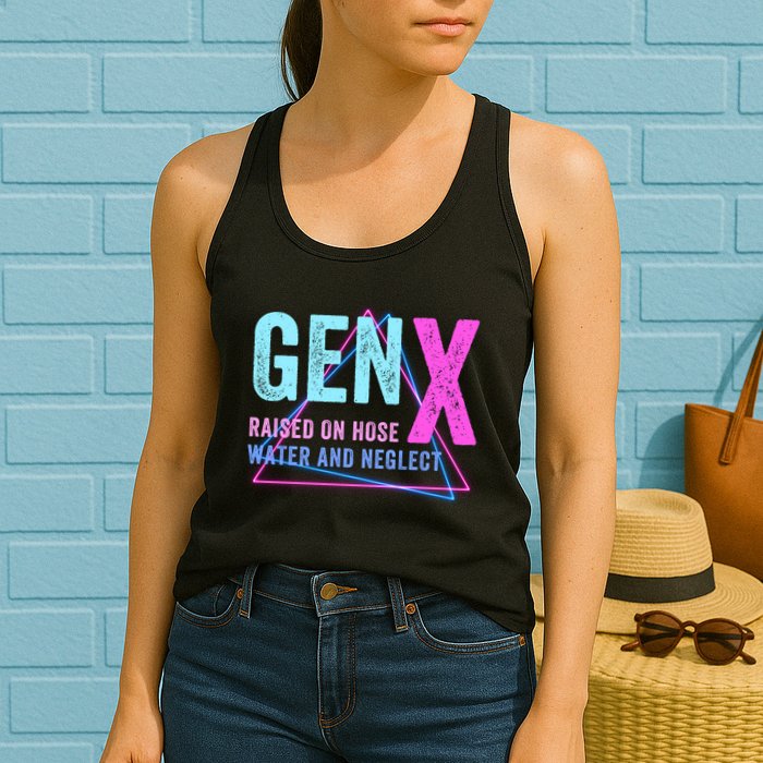Gen X Raised On Hose Water And Neglect Funny Meme Vintage Generation X Womens Tank Top
