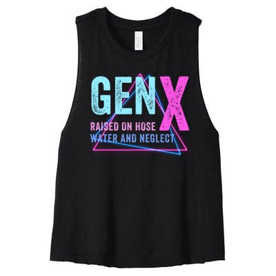 Gen X Raised On Hose Water And Neglect Funny Meme Vintage Generation X Women's Racerback Cropped Tank