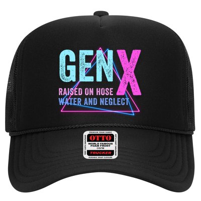 Gen X Raised On Hose Water And Neglect Funny Meme Vintage Generation X Trucker Hat