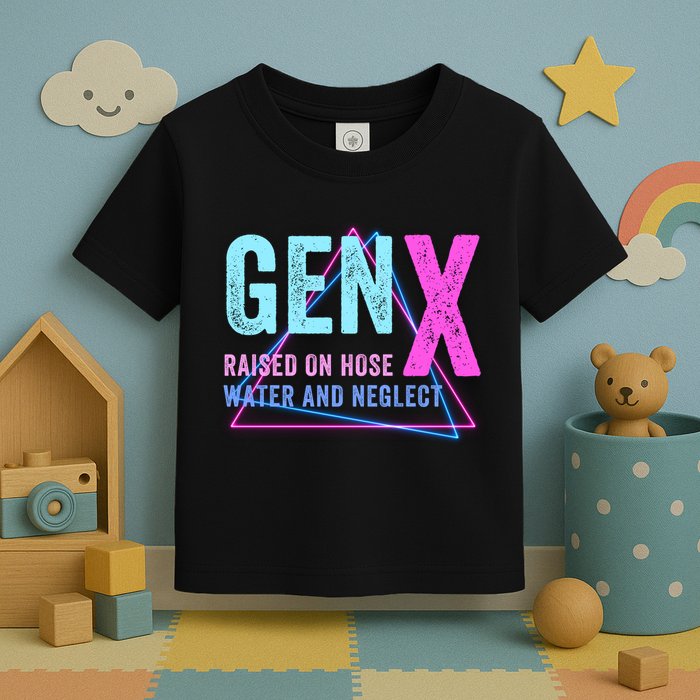 Gen X Raised On Hose Water And Neglect Funny Meme Vintage Generation X Toddler T-Shirt