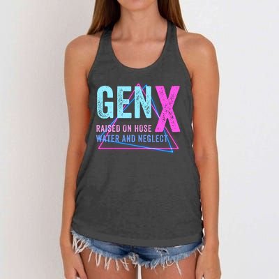 Gen X Raised On Hose Water And Neglect Funny Meme Vintage Generation X Women's Knotted Racerback Tank