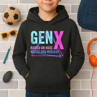 Gen X Raised On Hose Water And Neglect Funny Meme Vintage Generation X Kids Hoodie