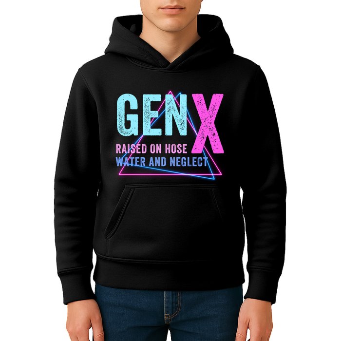 Gen X Raised On Hose Water And Neglect Funny Meme Vintage Generation X Kids Hoodie