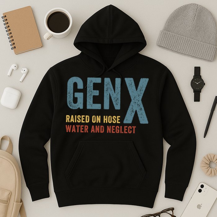 Gen X Raised On Hose Water And Neglect Funny Meme Vintage Generation X Hoodie
