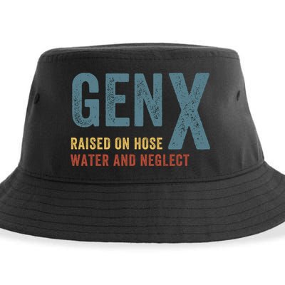 Gen X Raised On Hose Water And Neglect Funny Meme Vintage Generation X Sustainable Bucket Hat