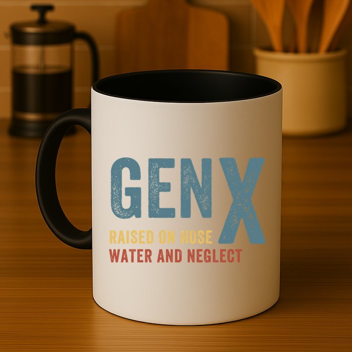 Gen X Raised On Hose Water And Neglect Funny Meme Vintage Generation X Mug