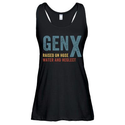 Gen X Raised On Hose Water And Neglect Funny Meme Vintage Generation X Ladies Essential Flowy Tank