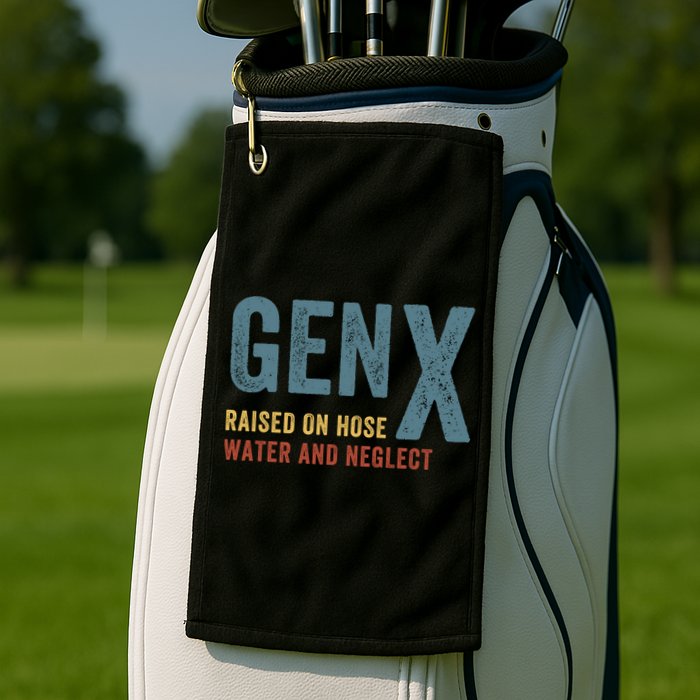 Gen X Raised On Hose Water And Neglect Funny Meme Vintage Generation X Golf Towel