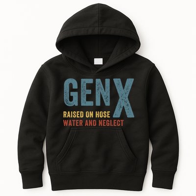 Gen X Raised On Hose Water And Neglect Funny Meme Vintage Generation X Kids Hoodie