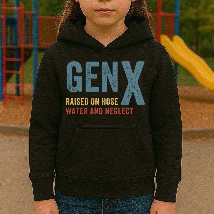 Gen X Raised On Hose Water And Neglect Funny Meme Vintage Generation X Kids Hoodie
