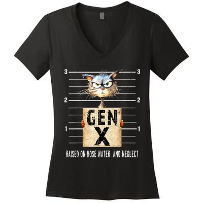 Gen X Raised On Hose Water And Neglect Funny Gen X Women's V-Neck T-Shirt