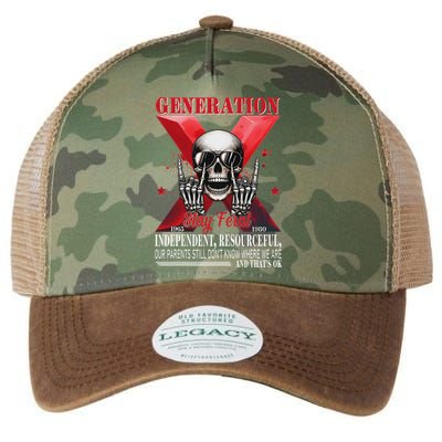 Generation X Stay Feral Funny Skeleton Gen X Humor Legacy Tie Dye Trucker Hat