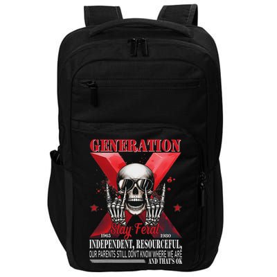 Generation X Stay Feral Funny Skeleton Gen X Humor Impact Tech Backpack