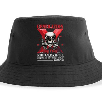 Generation X Stay Feral Funny Skeleton Gen X Humor Sustainable Bucket Hat