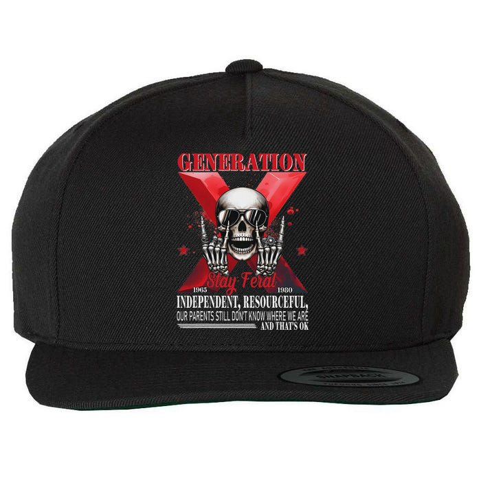 Generation X Stay Feral Funny Skeleton Gen X Humor Wool Snapback Cap