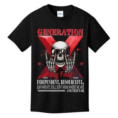 Generation X Stay Feral Funny Skeleton Gen X Humor Kids T-Shirt