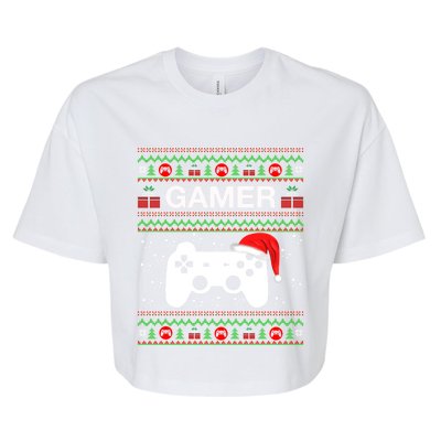 Gamer Xmas Sweater Ugly Gamer Video Game Christmas Great Gift Bella+Canvas Jersey Crop Tee