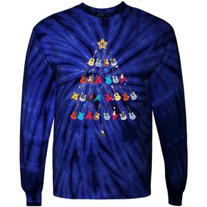 Guitar Xmas Tree Decoration Guitarist Player Merry Christmas Tie-Dye Long Sleeve Shirt