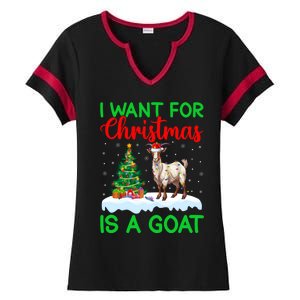 Goat Xmas Tree Lighting I Want For Christmas Is A Goat Gift Ladies Halftime Notch Neck Tee